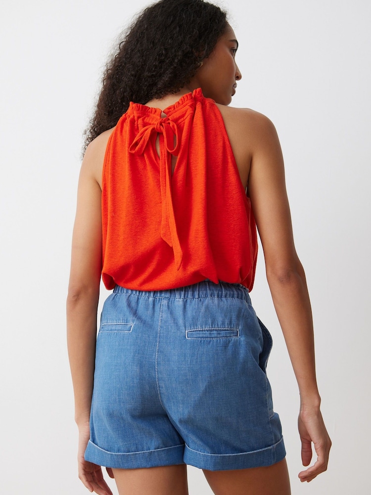 Oliver Bonas Orange Linen Blend Halter Neck Top - Image 2 of 8