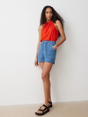 Oliver Bonas Orange Linen Blend Halter Neck Top - Image 3 of 8
