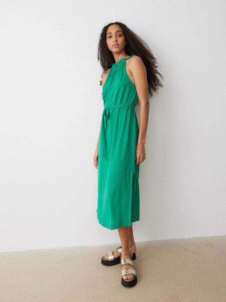 Oliver Bonas Green Linen Blend Halter Neck Midi Dress - Image 3 of 9