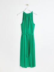 Oliver Bonas Green Linen Blend Halter Neck Midi Dress - Image 4 of 9