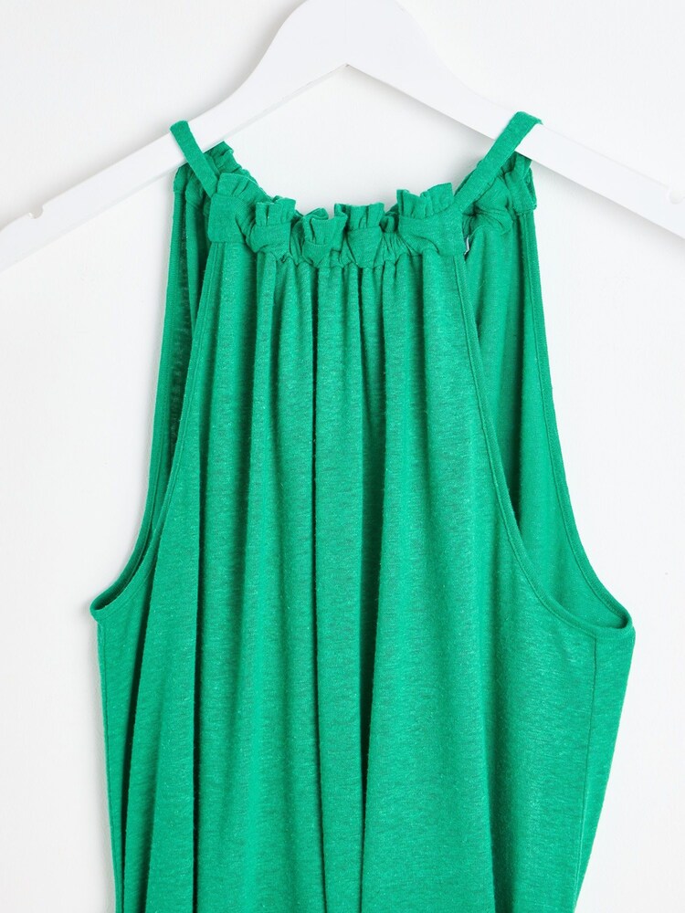 Oliver Bonas Green Linen Blend Halter Neck Midi Dress - Image 6 of 9
