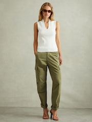 Khaki - Reiss Alessio Combat-Hose in Tapered-Fit aus Baumwolle mit Kordelzug - Bild 1 von 6