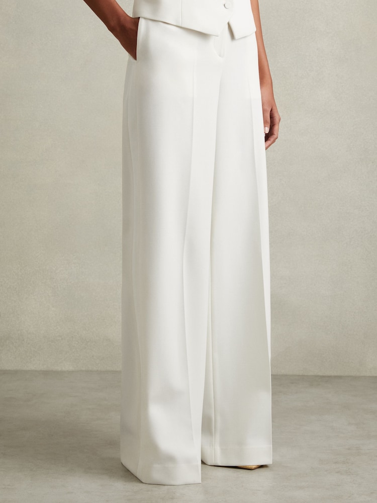 Reiss White Leanna Wool Blend Wide Leg Tux Trousers - Image 1 of 6