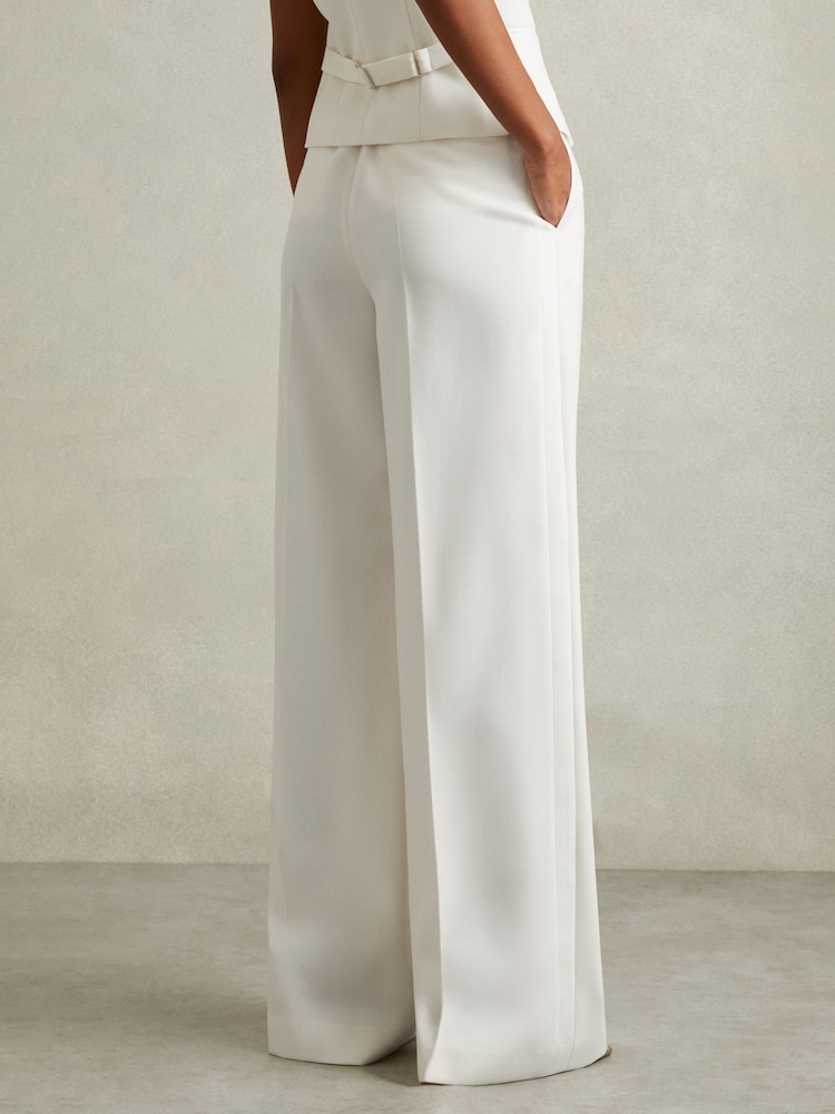 Reiss White Leanna Wool Blend Wide Leg Tux Trousers - Image 4 of 6