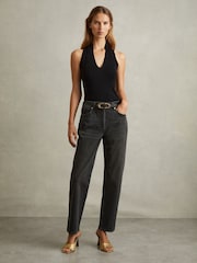 Reiss Washed Black Selin Mid Rise Straight Leg Jeans - Image 1 of 5