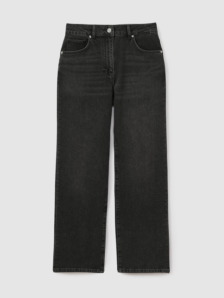 Reiss Washed Black Selin Mid Rise Straight Leg Jeans - Image 2 of 5