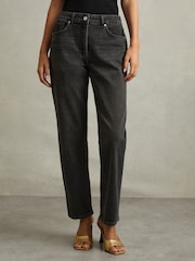 Reiss Washed Black Selin Mid Rise Straight Leg Jeans - Image 5 of 5