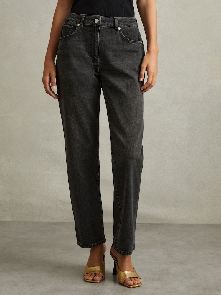 Reiss Washed Black Selin Mid Rise Straight Leg Jeans - Image 5 of 5