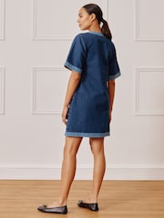 Albaray Blue Contrast 100% Cotton Denim Short Dress - Image 2 of 4
