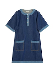 Albaray Blue Contrast 100% Cotton Denim Short Dress - Image 4 of 4