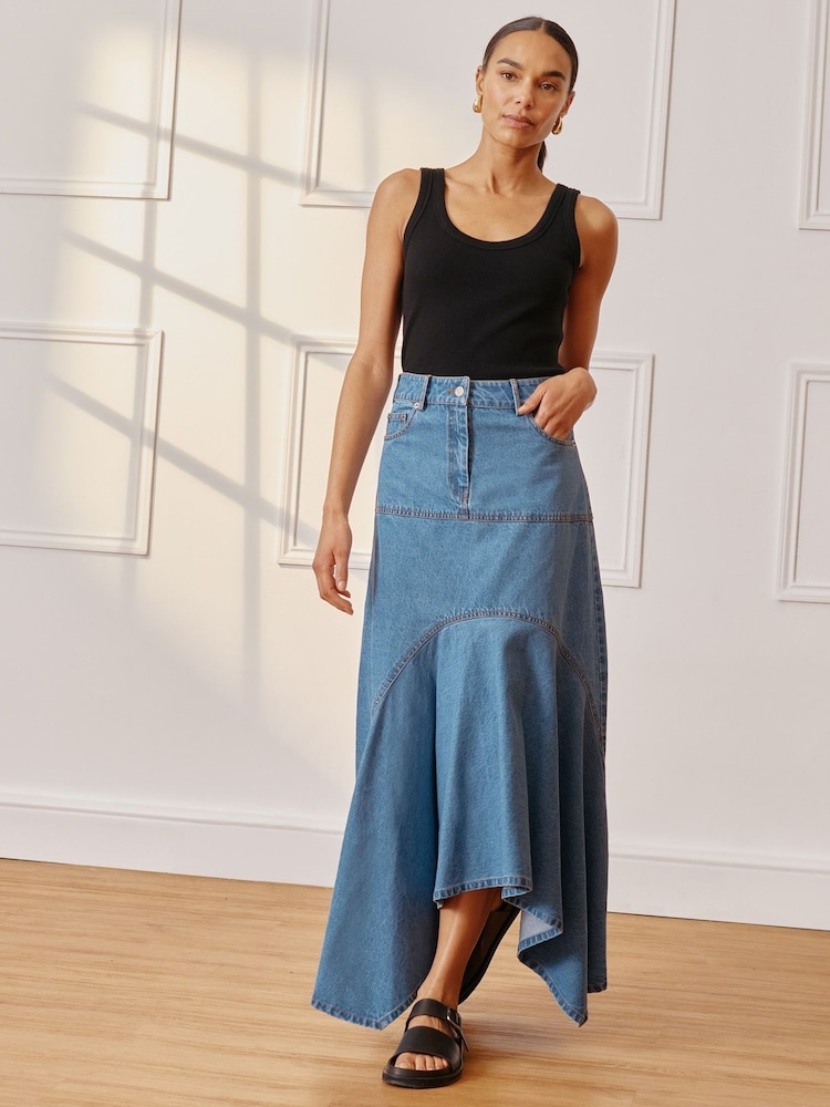 Albaray Blue Aysmetric 100% Cotton Denim Skirt - Image 1 of 6