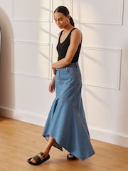 Albaray Blue Aysmetric 100% Cotton Denim Skirt - Image 4 of 6