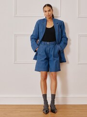 Albaray Blue Pleat Longer 100% Cotton Denim Shorts - Image 4 of 6