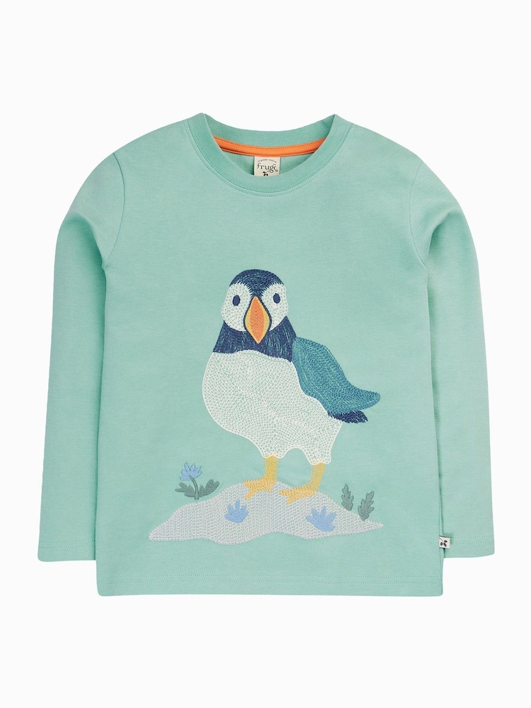 Frugi Green Embroided Puffin T-Shirt - Image 1 of 3