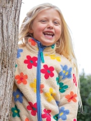 Frugi Orange Flower Pop Zipped Ted Fleece Jacket - Image 1 of 6