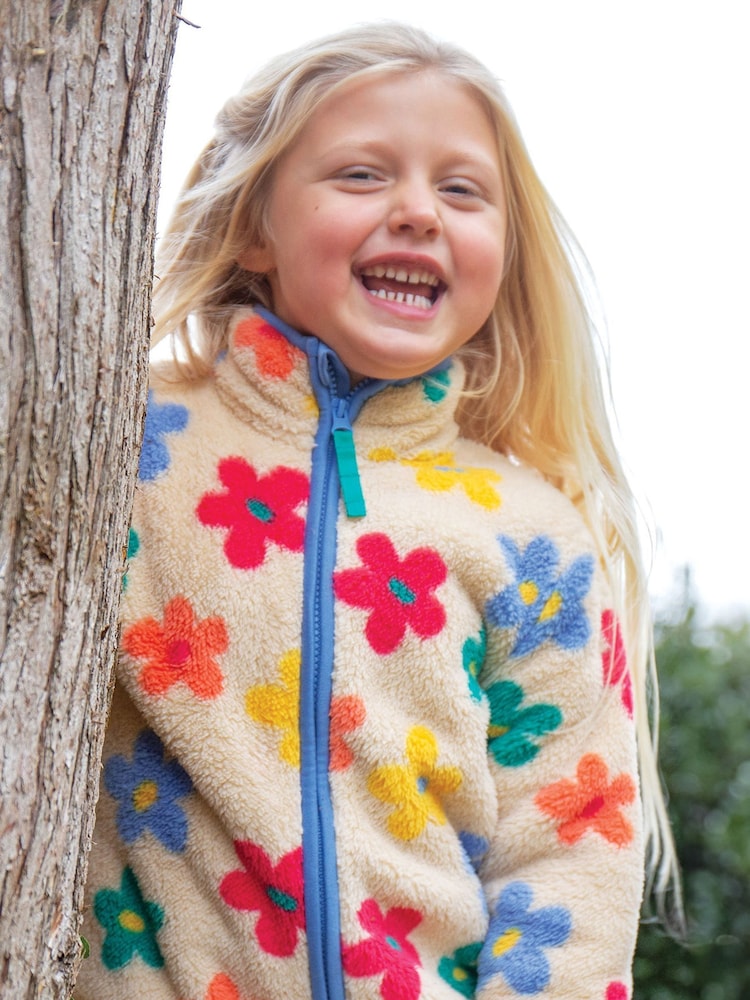 Frugi Orange Flower Pop Zipped Ted Fleece Jacket - Image 1 of 6