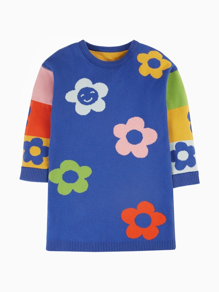 Frugi Blue Floral Reversible Knitted Dress - Image 2 of 5