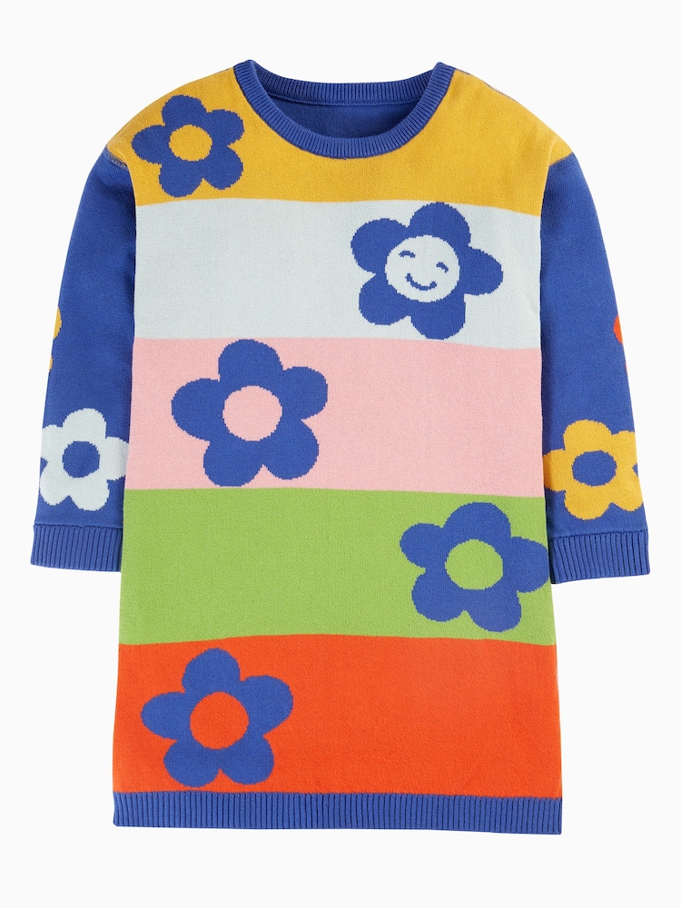 Frugi Blue Floral Reversible Knitted Dress - Image 3 of 5