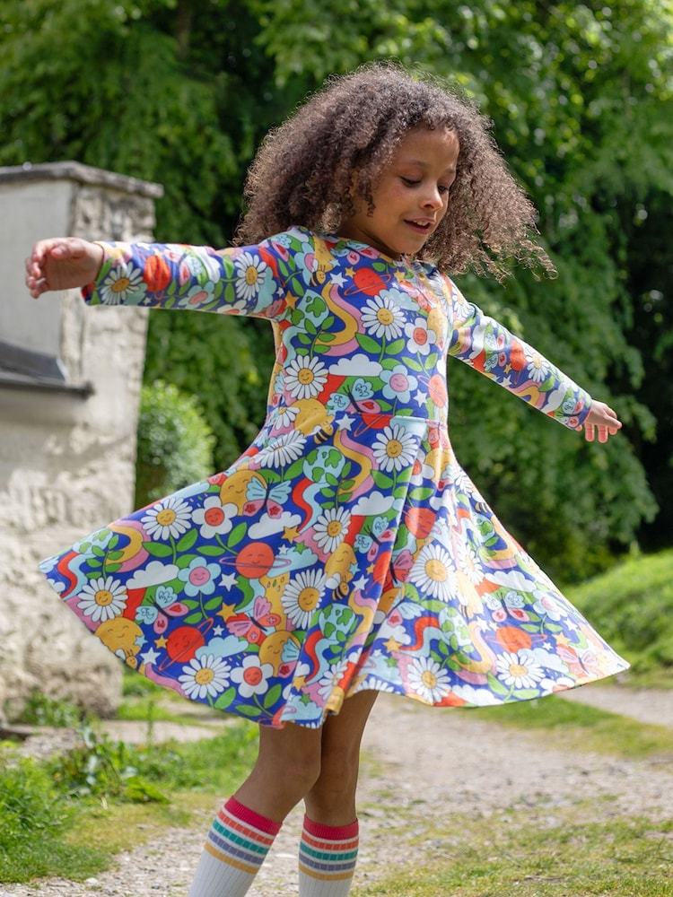 Frugi Blue Flower Print Sofia Skater Dress - Image 1 of 5 Frugi Blue Flower Print Sofia Skater Dress - Image 1 of 5