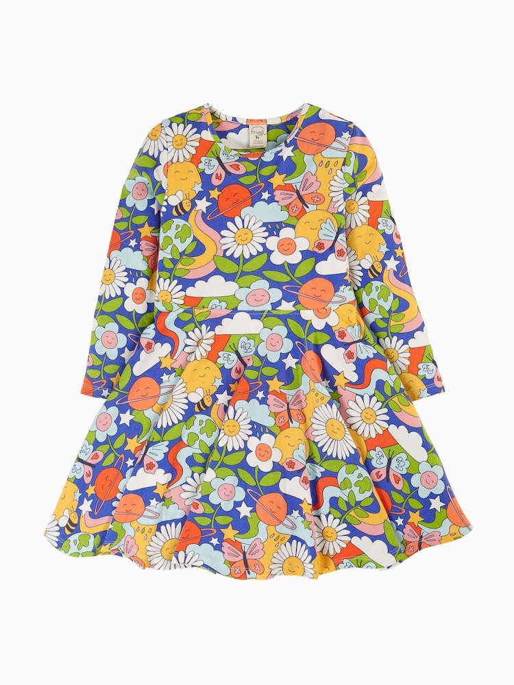 Frugi Blue Flower Print Sofia Skater Dress - Image 2 of 5 Frugi Blue Flower Print Sofia Skater Dress - Image 2 of 5