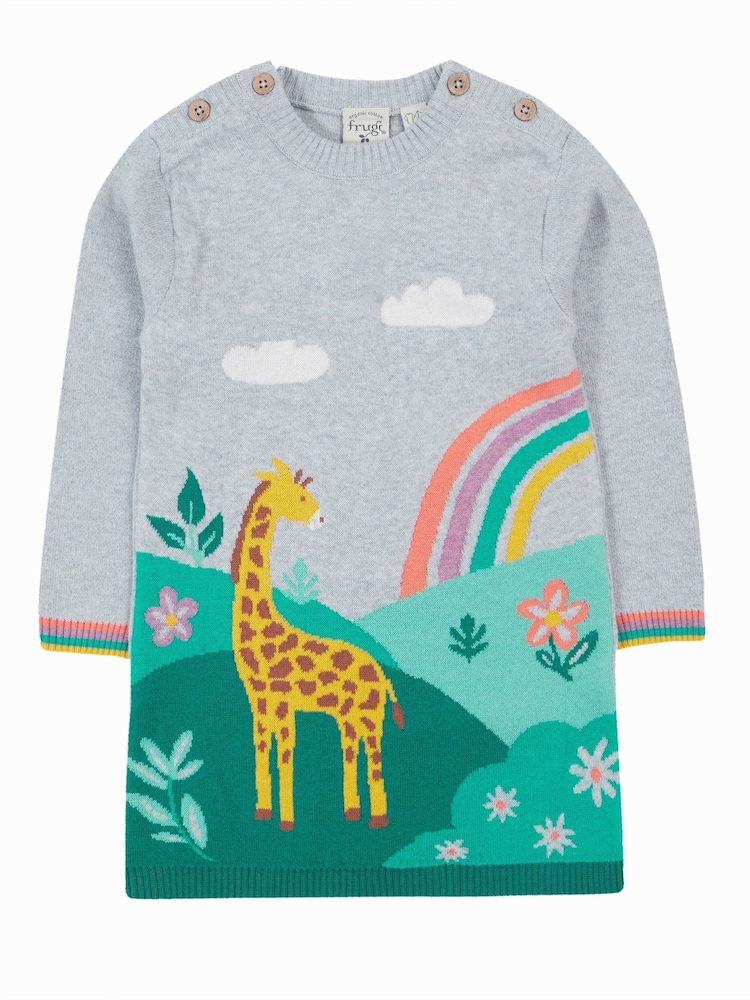 Frugi Grey Giraffe Rainbow Knitted Dress - Image 1 of 4
