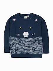 Frugi Blue Cat Knitted Halloween Jumper - Image 1 of 4
