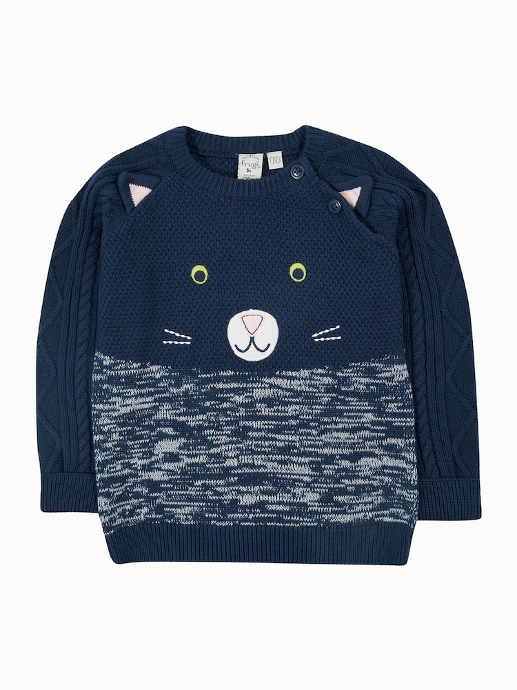 Frugi Blue Cat Knitted Halloween Jumper - Image 1 of 4