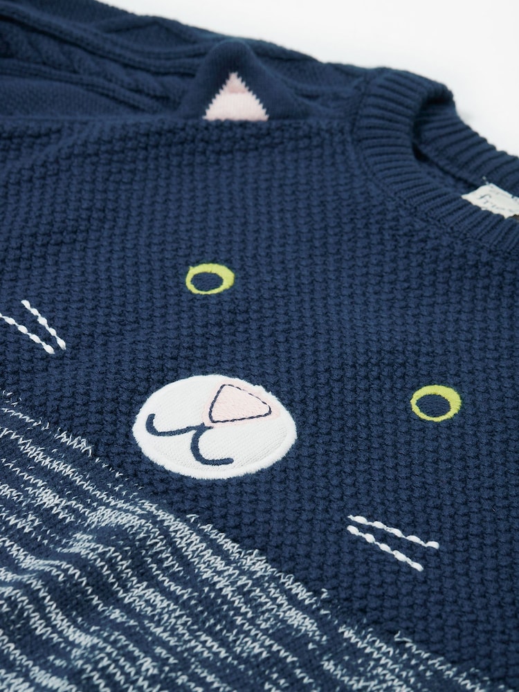 Frugi Blue Cat Knitted Halloween Jumper - Image 3 of 4