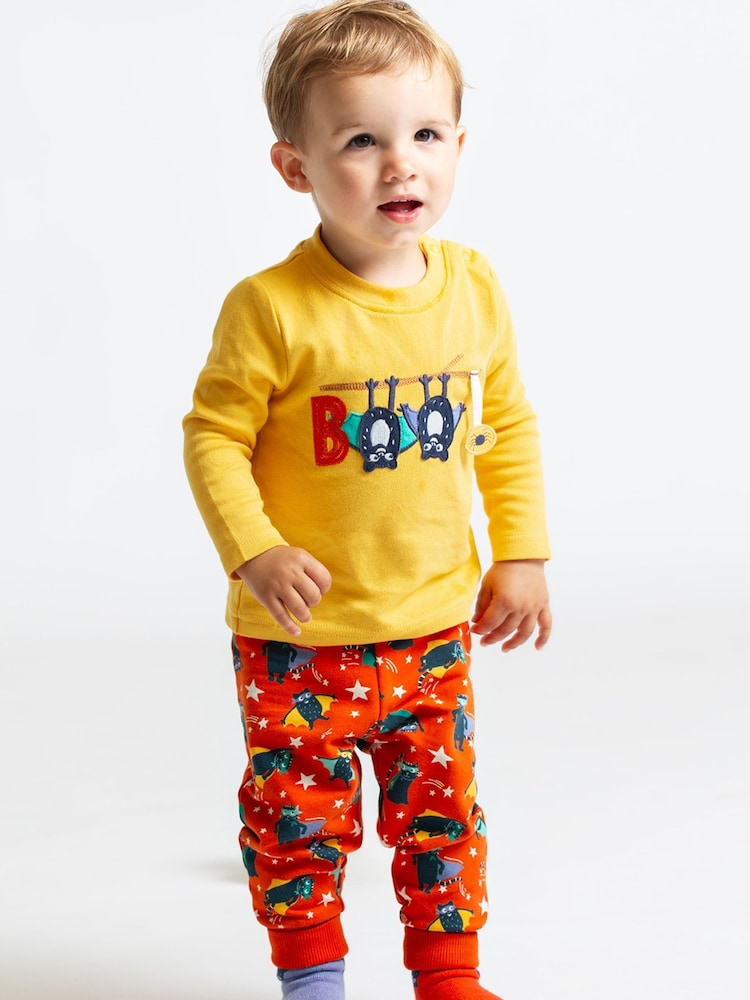 Frugi All-Over Print Orange Bat Halloween Joggers - Image 4 of 4