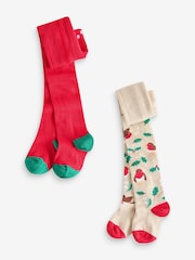Frugi – Strumpfhosen in Rot und Haferflockenfarbe im 2er-Pack - Bild 1 von 6