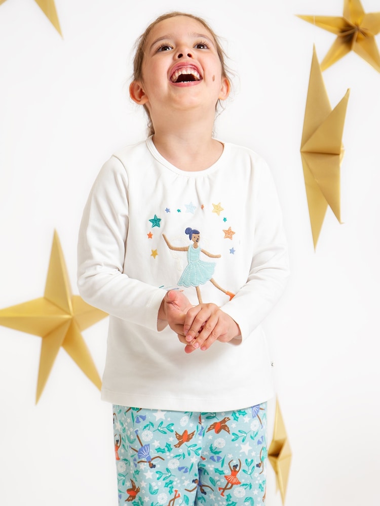 أبيض - فستان انسيابي مُزيَّن بطبعة كاملة للبنات من Frugi - صورة 5 من 5