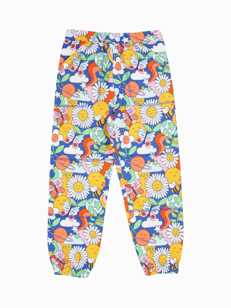 Frugi Blue All Over Flower Print Malpas Joggers - Image 1 of 5 Frugi Blue All Over Flower Print Malpas Joggers - Image 1 of 5