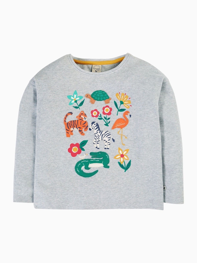 Frugi Girls Grey Animals Applique Top - Image 1 of 4 Frugi Girls Grey Animals Applique Top - Image 1 of 4
