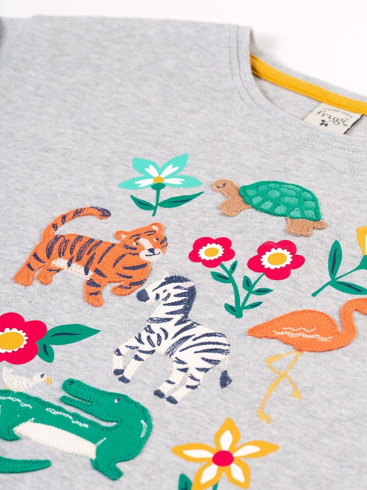 Frugi Girls Grey Animals Applique Top - Image 2 of 4 Frugi Girls Grey Animals Applique Top - Image 2 of 4