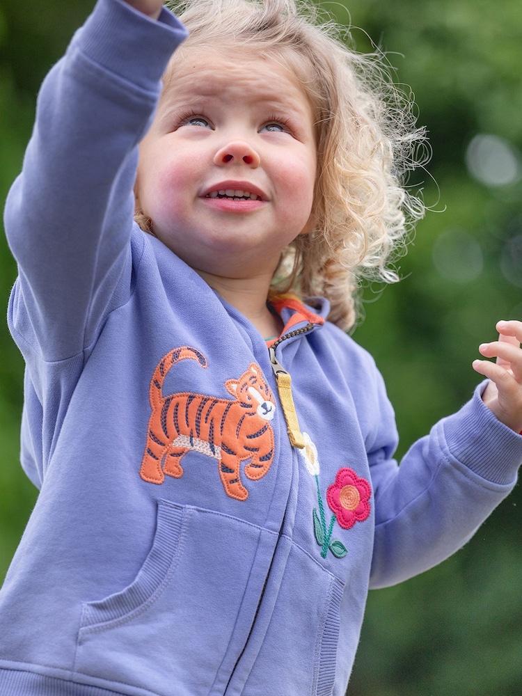 Frugi Girls Purple Tiger/Flower Hoodie - Image 1 of 4 Frugi Girls Purple Tiger/Flower Hoodie - Image 1 of 4