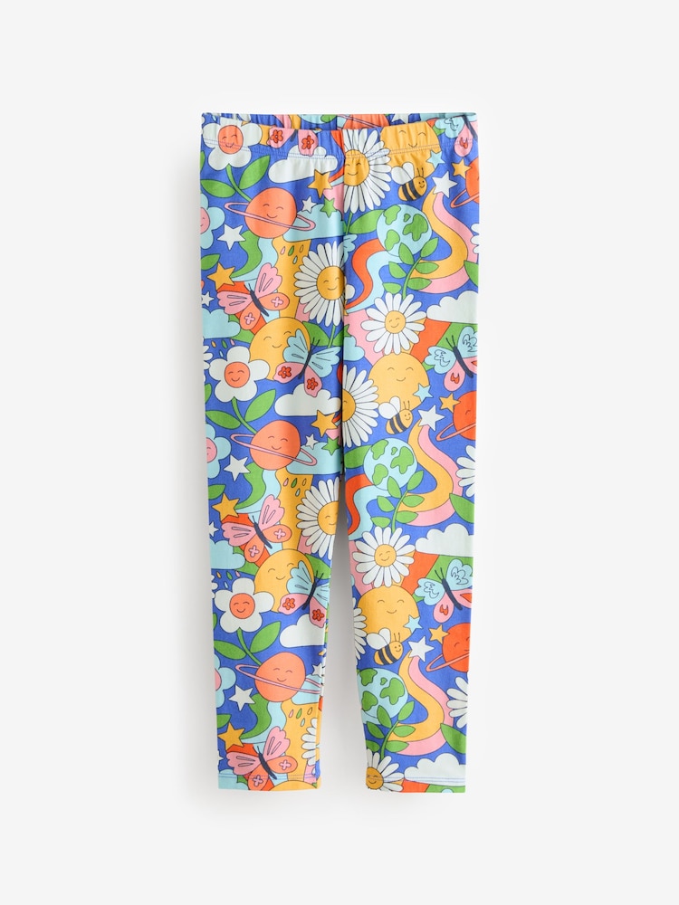 Frugi Blue Bright Happy Flowers Printed Leggings - Image 1 of 1 Frugi Blue Bright Happy Flowers Printed Leggings - Image 1 of 1