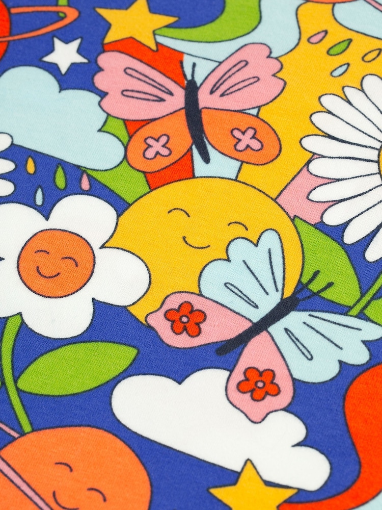 Frugi Girls Blue Bright Multi Coloured Flower Top - Image 4 of 4
