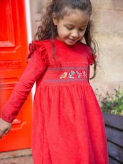 Frugi Red Embroidered Christmas Robin Dress - Imagen 1 de 5