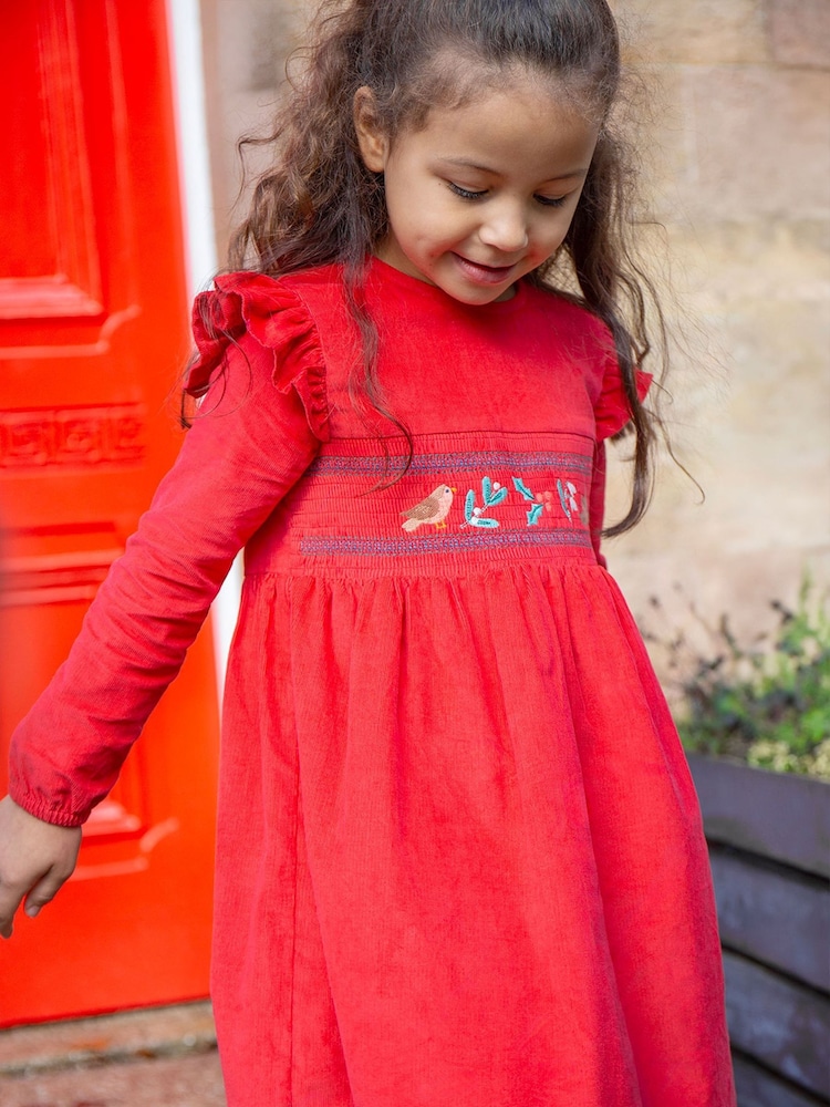 Frugi Red Embroidered Christmas Robin Dress - Imagen 1 de 5