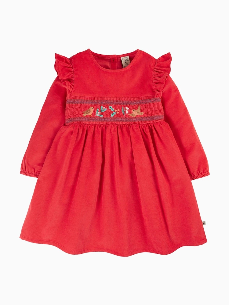 Frugi Red Embroidered Christmas Robin Dress - Image 2 of 5 Frugi Red Embroidered Christmas Robin Dress - Image 2 of 5