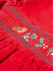 Frugi Red Embroidered Christmas Robin Dress - Imagen 4 de 5