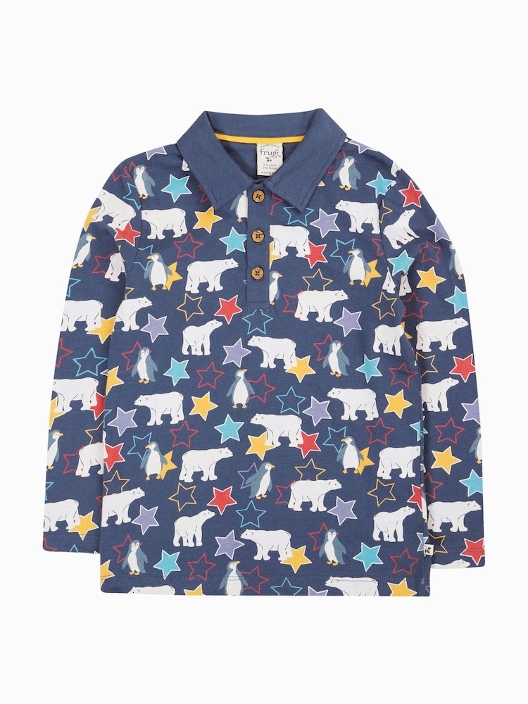 Frugi Blue Longsleeve Polar Bear Polo Shirt - Image 2 of 5