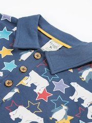 Frugi Blue Longsleeve Polar Bear Polo Shirt - Image 3 of 5