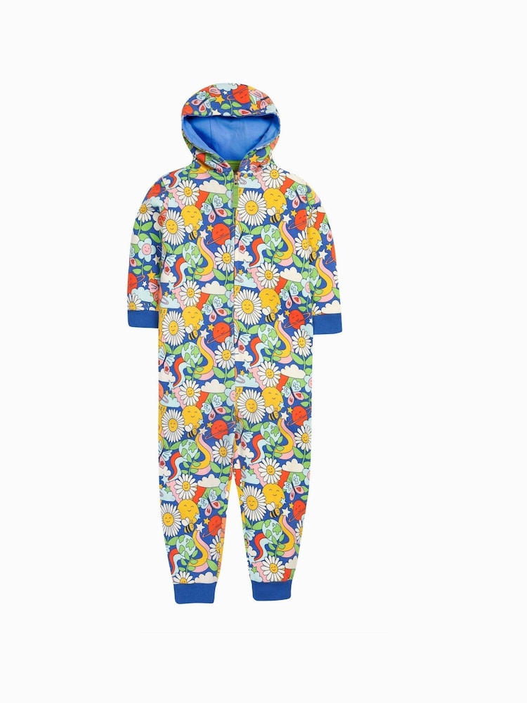 Frugi Girls Blue Flower Print Comfy All-In-One - Image 1 of 3