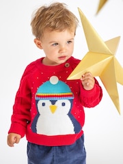 Frugi Boys Red Penguin Knitted Christmas Jumper - Image 1 of 6