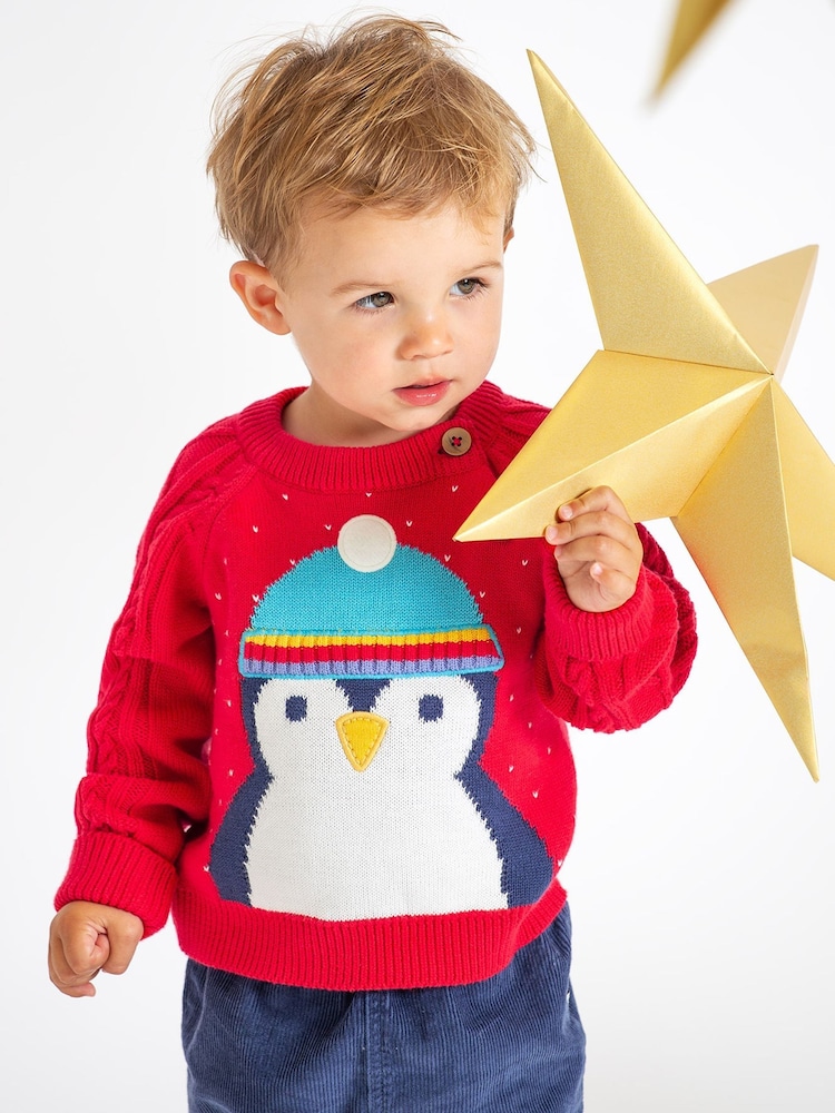 Frugi Boys Red Penguin Knitted Christmas Jumper - Image 1 of 6