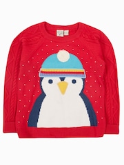 Frugi Boys Red Penguin Knitted Christmas Jumper - Image 3 of 6