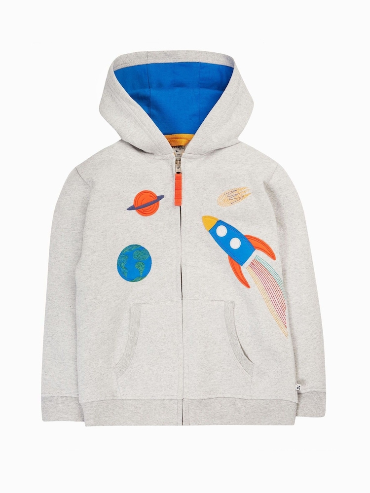 Frugi Boys Grey Space Rocket Marl Hoodie - Image 1 of 5 Frugi Boys Grey Space Rocket Marl Hoodie - Image 1 of 5