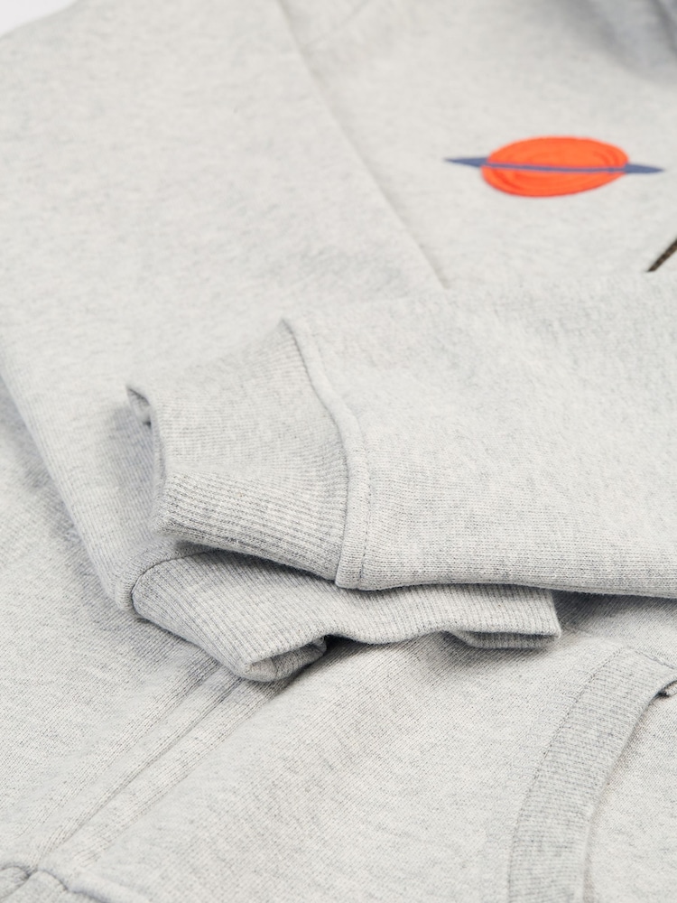 Frugi Boys Grey Space Rocket Marl Hoodie - Image 2 of 5