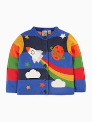 Frugi Boys Blue Multi Coloured Space Knitted Cardigan - Image 1 of 5
